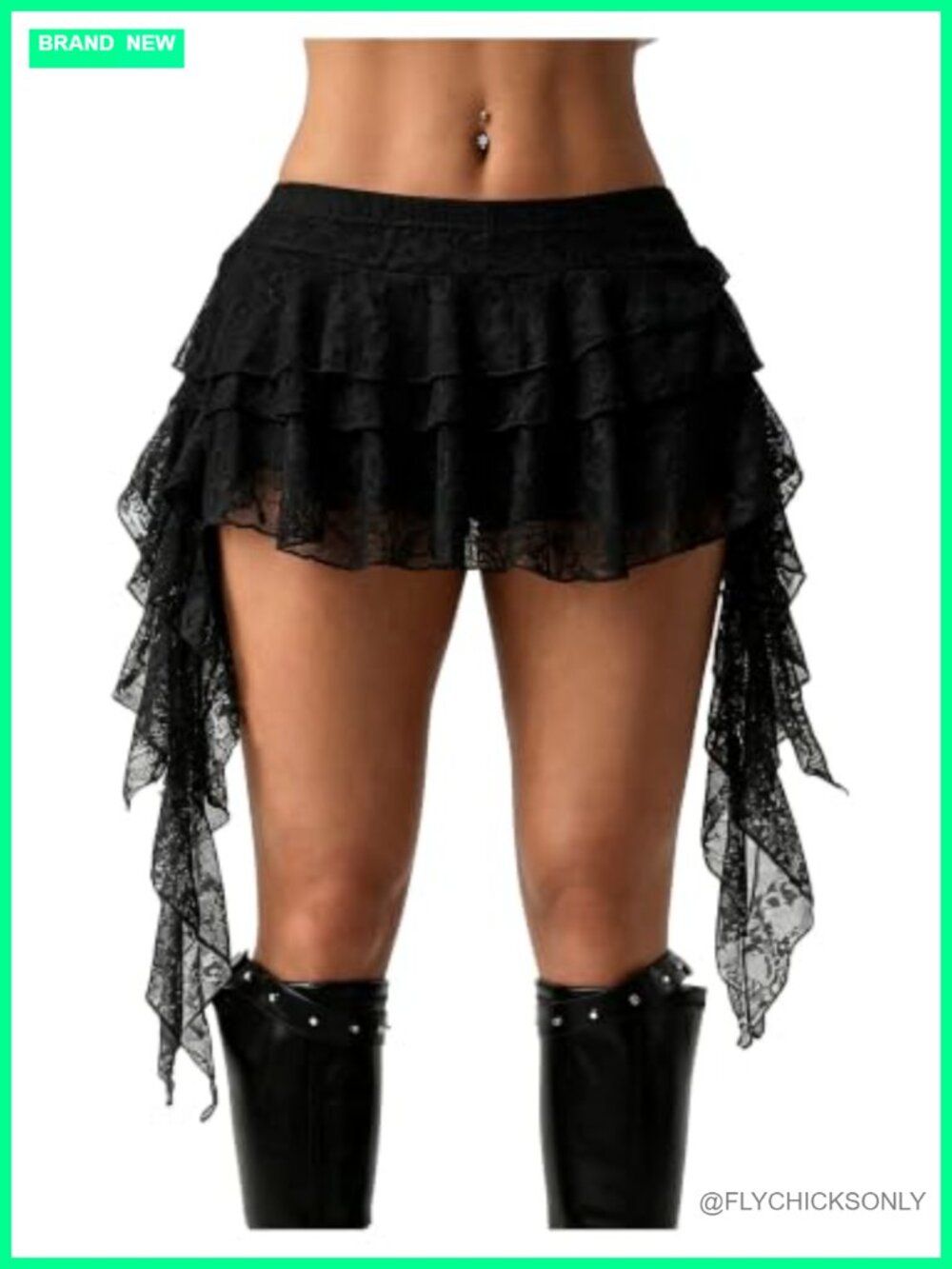 Y2K Ruffle Lace Trim Mesh Asymmetrical Mini Skort